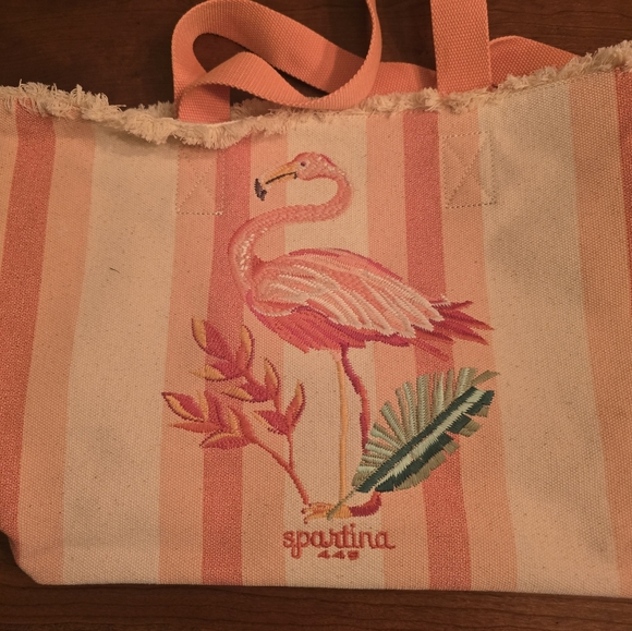 Spartina Striped Flamingo Tote and Pouch Set - Picture 2 of 6